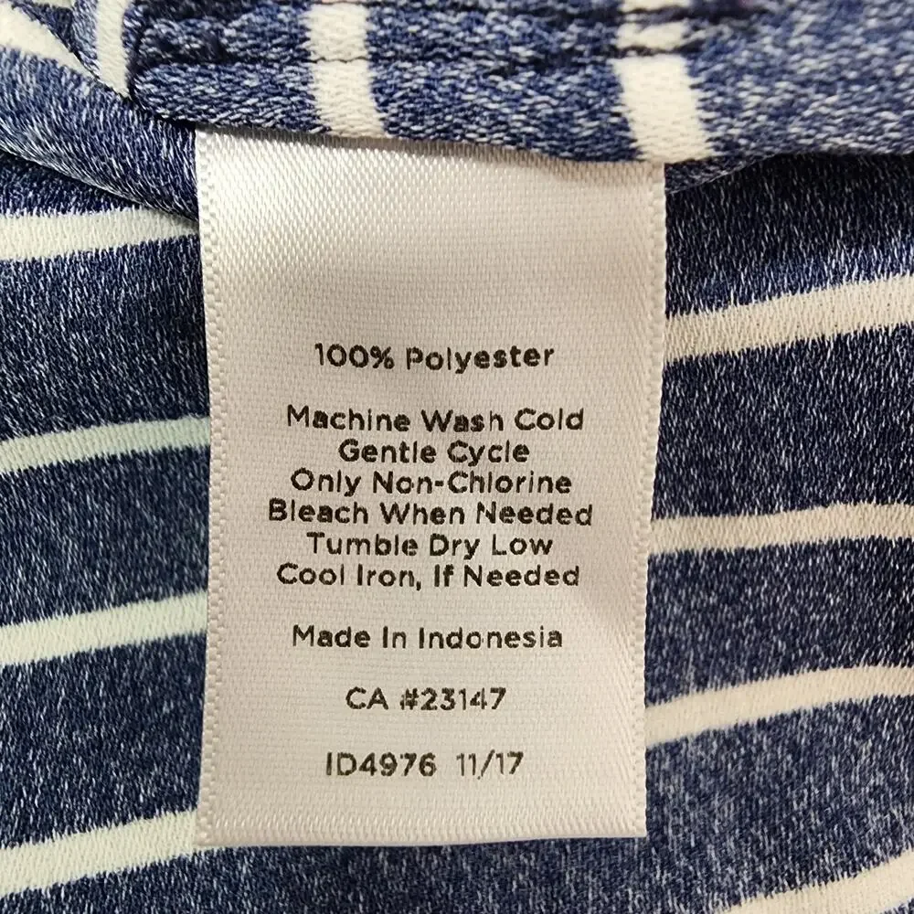 Talbots Womens Tunic Top Navy Blue White Striped Tie 3/4 Sleeve V Neck Medium